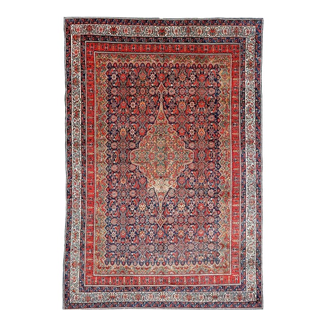 1930s Palace Size Persian Bibikibad in Deep Blue Plush Full Pile Rug 10.6 x 16.5 For Sale