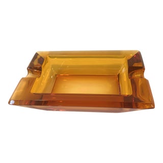 Vintage Heavy Amber Glass Ashtray Attributed to Tiffin For Sale