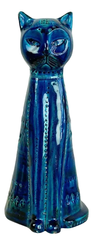 Mid-Century Italian Rimini Blu Ceramic Cat attributed to Aldo Londi for Bitossi, 1960s