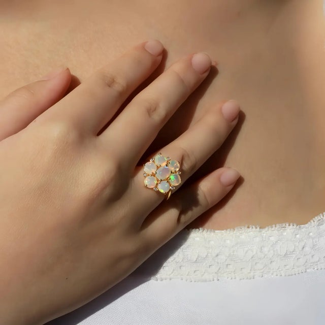 Not Yet Made - Made To Order Nina Zhou Celestial Opal Diamond Cocktail Ring in 14k Yellow Gold, size 7.5 For Sale - Image 5 of 6
