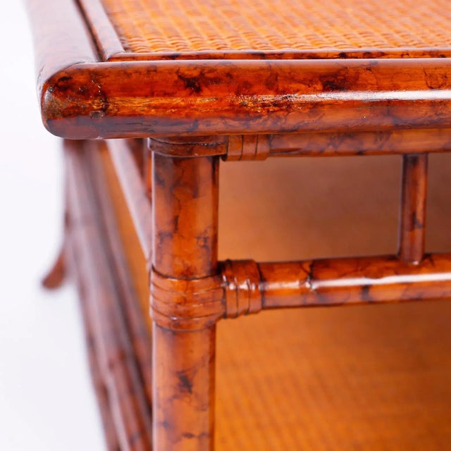 British Colonial Faux Bamboo and Grasscloth Square Coffee Table For Sale - Image 9 of 11