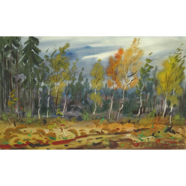 Janis Brekte, Autumn Landscape, 1966, Watercolor on Paper For Sale - Image 4 of 4