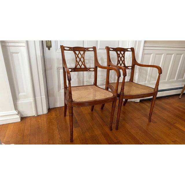 Traditional 1930s Mid Century English Style Regency Arm Chairs (A Pair) For Sale - Image 3 of 11