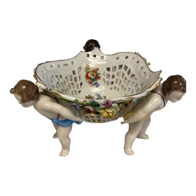 1950s Porcelain China Basket Centerpiece For Sale