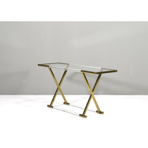 Hollywood Regency Acrylic Glass and Brass Console Table by Charles Hollis Jones, 1980s For Sale - Image 10 of 15