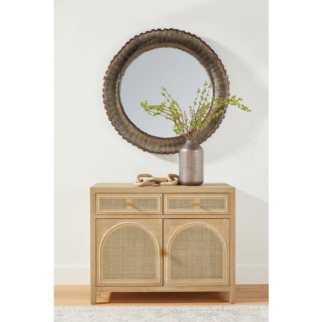 Transitional Cane Media Cabinet, Smoke Gray Oak For Sale - Image 3 of 12