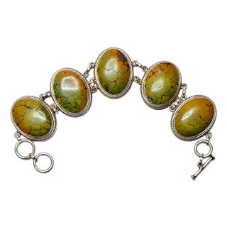 Vintage Sterling Silver Bracelet Believed to Be Native American With Arizona Green Kingman Turquoise For Sale