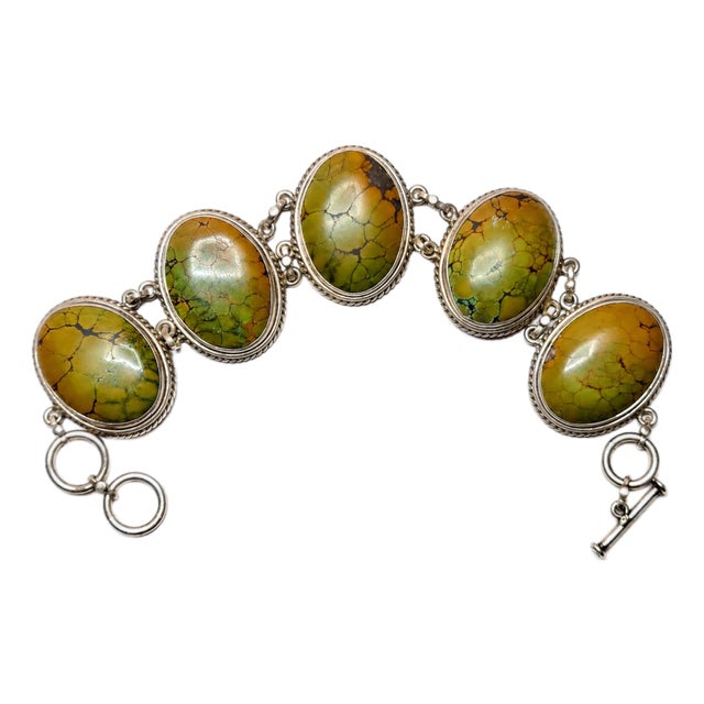 Vintage Sterling Silver Bracelet Believed to Be Native American With Arizona Green Kingman Turquoise For Sale