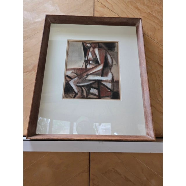 A very fine antique vintage original mixed media watercolor painting. Having a Picasso painting style in the cubist manner...
