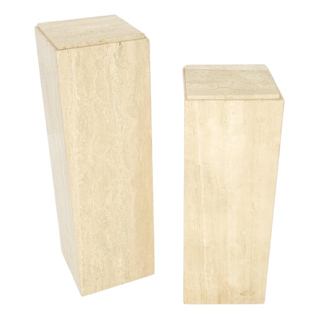 Pair of 10" Square Italian Mid Century Modern Travertine Pedestals Stands MINT! For Sale