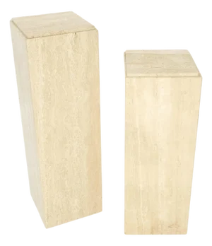 Pair of 10" Square Italian Mid Century Modern Travertine Pedestals Stands MINT!
