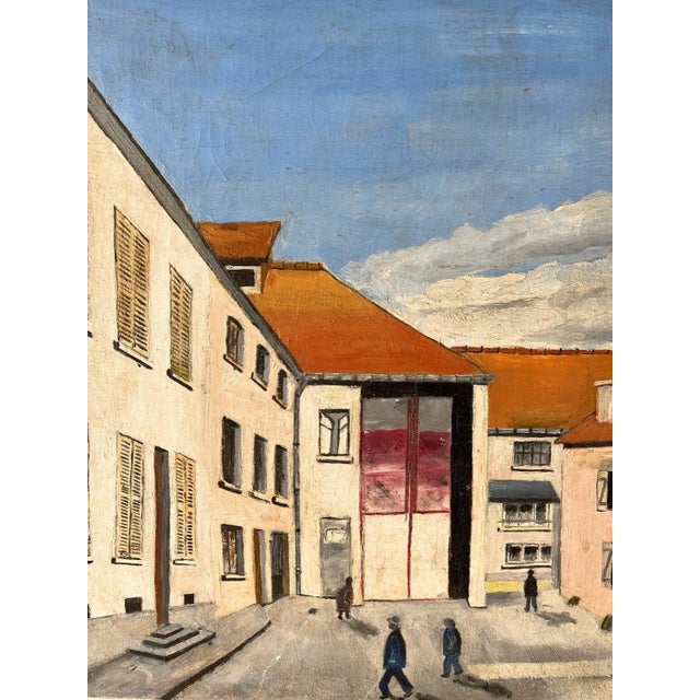 French Artist, Town Square, 1973, Oil on Canvas For Sale - Image 4 of 5