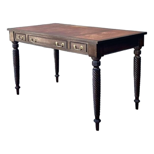Vintage British Colonial Leather Top Writing Desk For Sale