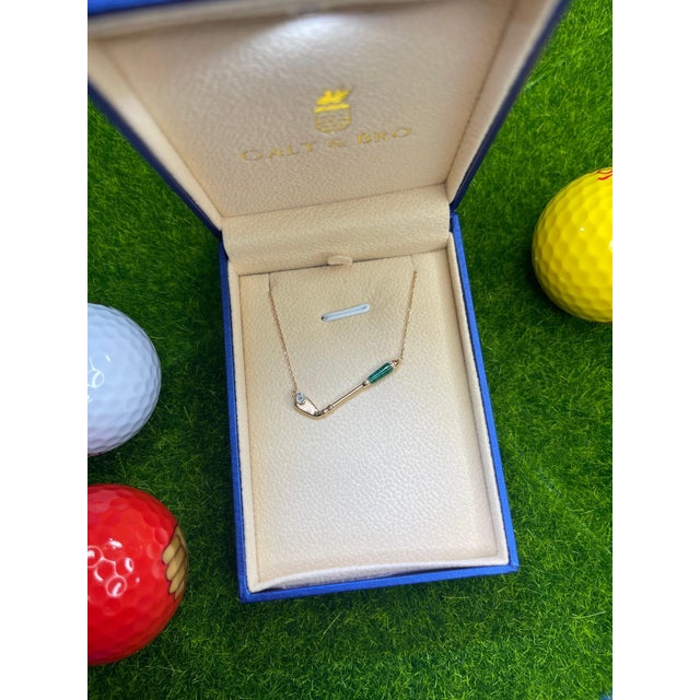 Early 21st Century Diamond Malachite Golf Club Birdie Charm 18 Karat Yellow Gold Necklace Pendant For Sale - Image 5 of 18