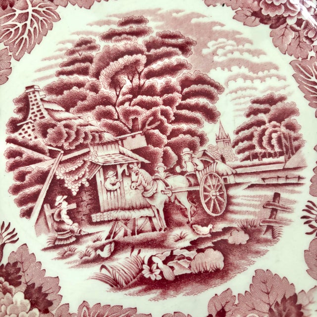 French Country Antique English Pink Transferware Plate For Sale - Image 3 of 5