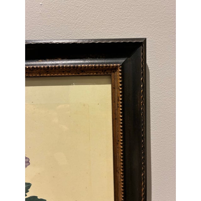 Pair of Vintage Chinoiserie Pheasant & Floral Botanical Prints in Black & Gold Frames For Sale In Charlotte - Image 6 of 9