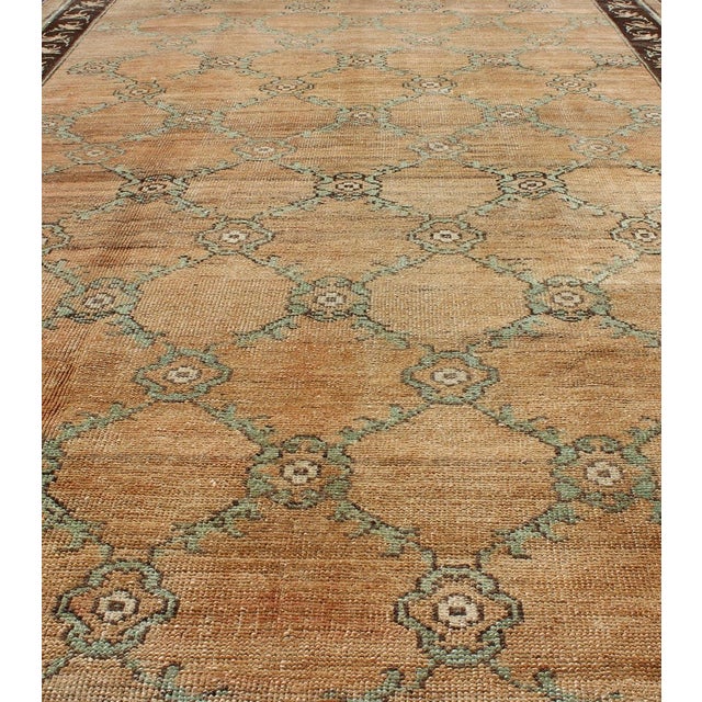 Mid 20th Century Vintage Turkish Oushak Rug With Soft Orange, Light Green, and Charcoal Brown For Sale - Image 5 of 8