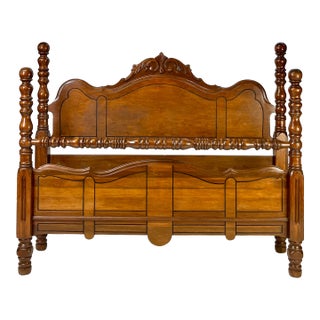 Early 20th Century Depression Era Colonial Revival Turned Cannonball Full Size Bed For Sale