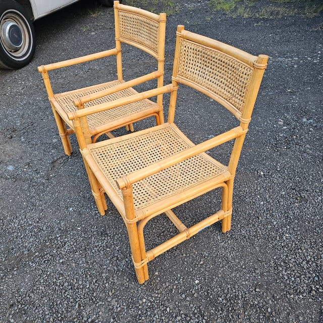 Boho Chic 1980s Pair of Boho Chic Bamboo Armchairs For Sale - Image 3 of 11