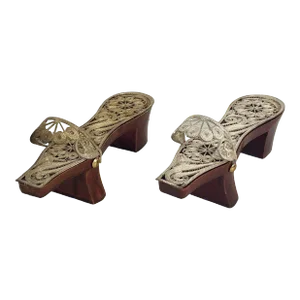 Turkish Hammam Clogs Mininature of a Pair of Silver Filigree Shoes