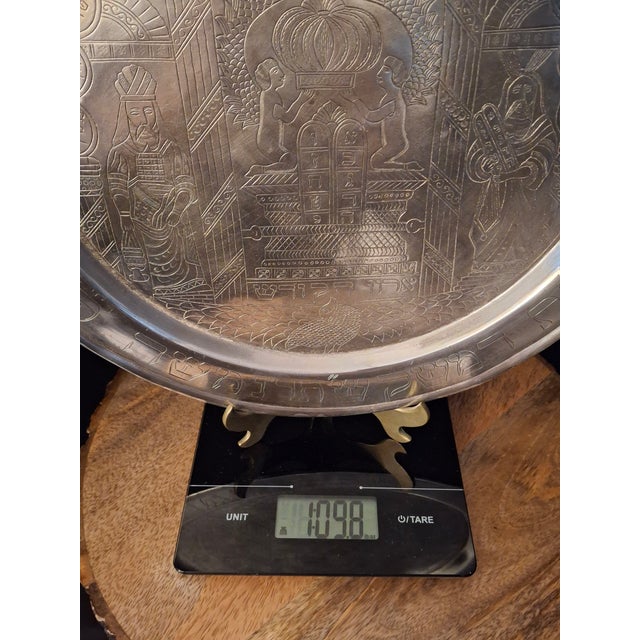 Rare Antique 1889 Damascus Judaica Presentation Plate Silvered Brass Moshe Kohen Large 13" For Sale - Image 18 of 18