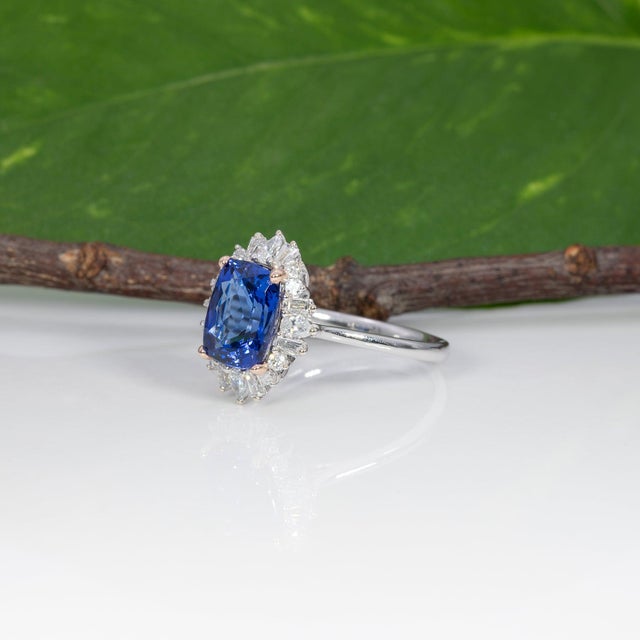 2.4Ct Tanzanite Ring With Lab Grown Diamond Halo: Solid 14k Gold, Size 6.75 For Sale In Columbus - Image 6 of 9