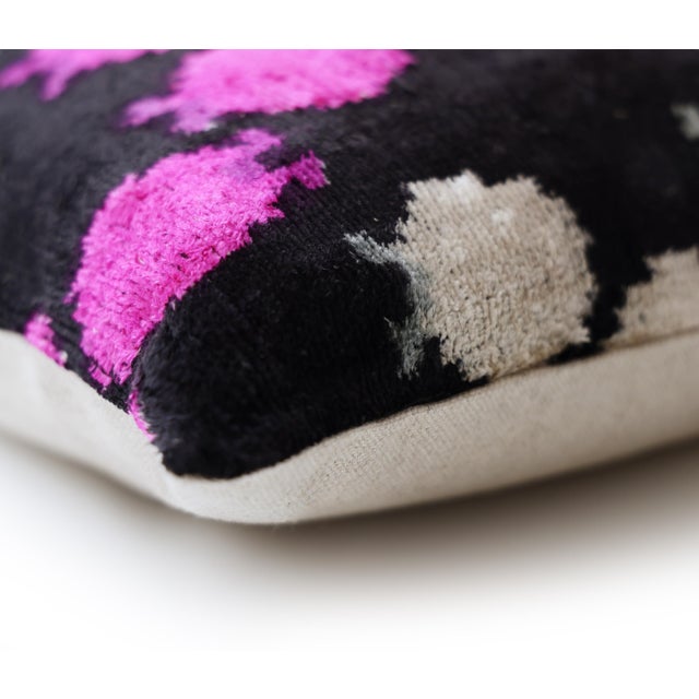Textile The Midnight & Magenta Ikat Silk Velvet Pillow - 20" X 20" For Sale - Image 7 of 8