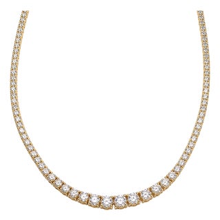 14k Yellow Gold 10-5/8 CTTW Lab-Grown Diamond Graduated Tennis Necklace, 18 In For Sale