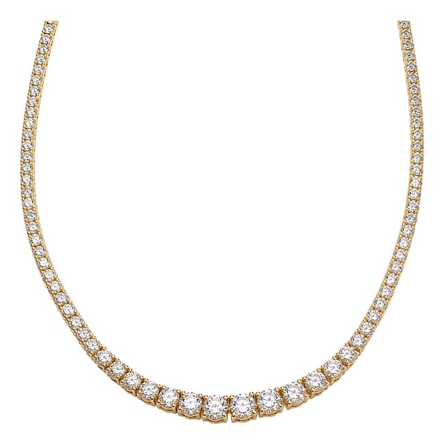 14k Yellow Gold 10-5/8 CTTW Lab-Grown Diamond Graduated Tennis Necklace, 18 In For Sale