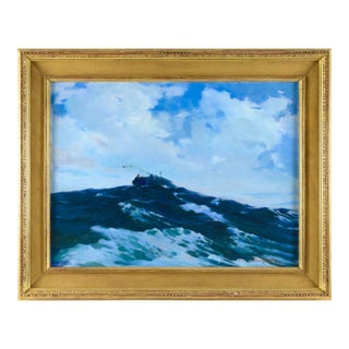 Galen J. Perrett 1949 American Marine Oil Painting, “She Crossed Our Bow” Period Frame For Sale