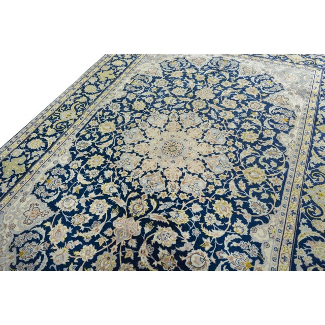 Kashan Oriental Rug in Blue & Cream For Sale - Image 5 of 13