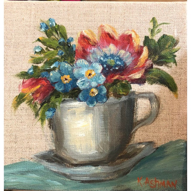 Tasse De Joie "Cup of Joy" French Inspired Coffee and Flowers Acrylic Original Painting For Sale - Image 4 of 8