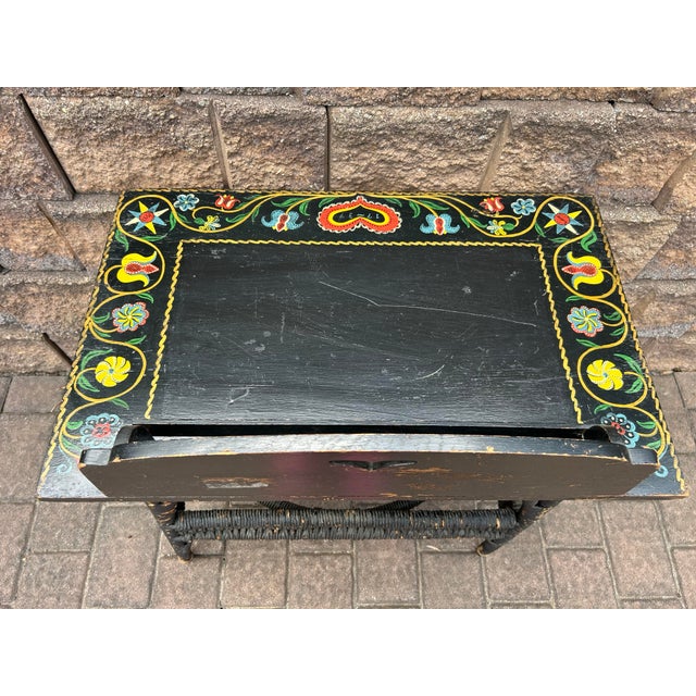 Antique 1940’s Pennsylvania Dutch Wicker and Wood Writing Desk With Handpainted Hex Signs For Sale - Image 9 of 9