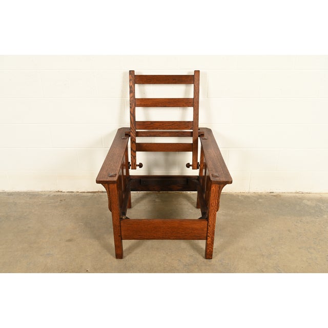 Lifetime Furniture Antique Mission Oak Arts & Crafts Reclining Morris Lounge Chair, Circa 1910 For Sale - Image 11 of 15