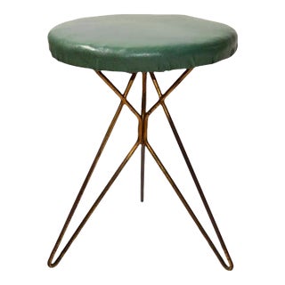 1960 Italian Mid-Century Modern After Gio Ponti Vinyl Stool Brass Splayed Legs For Sale