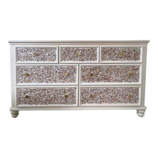 1990s Coastal//boho Chic//Farmhouse Mosaic Shell Inlay Dresser For Sale