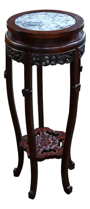 Late 20th Century Chinese Dark Rosewood Carved Marble Top Stand