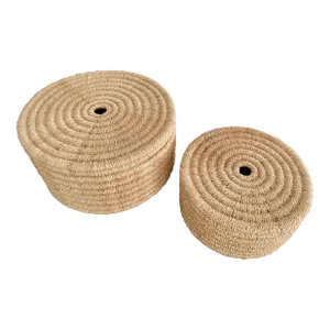 Set of 2 Round Woven Nesting Baskets Yvon Organic Modern Medium and Large Abaca Rope Box Set With Lids by Pigeon & Poodle Line by Made Goods