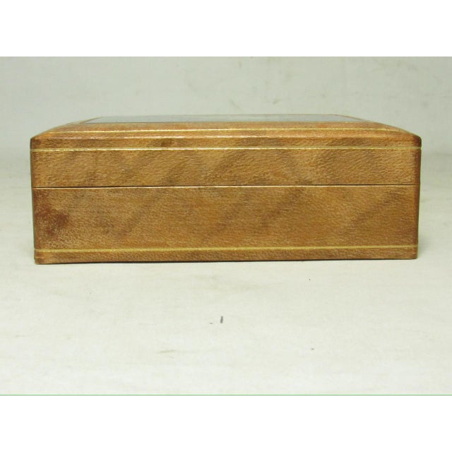 A crisp condition and good looking Italian Pietra dura inset leather box, c.1970’s Rectangular in shape veneered in...