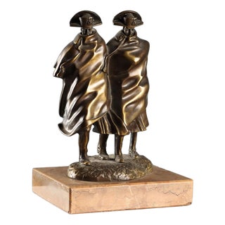Figure of Carabinieri Couple in the Storm in Bronze For Sale