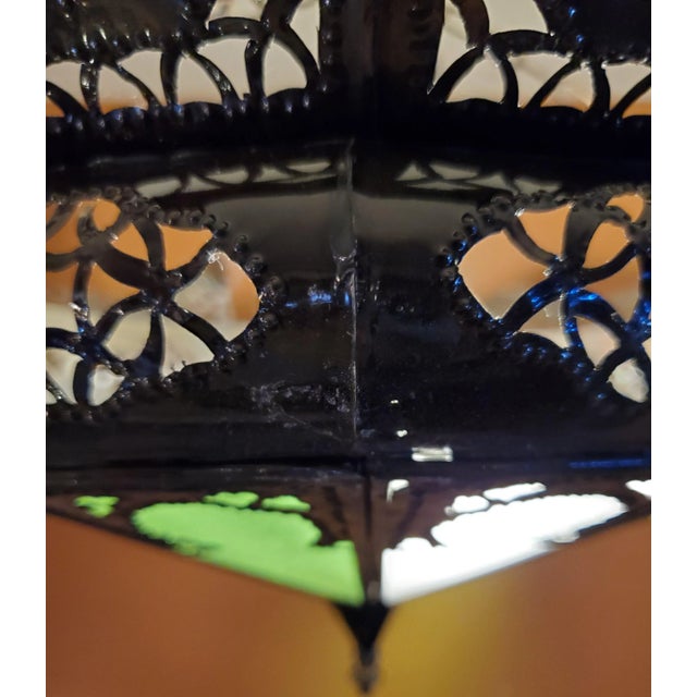 2020s Moroccan Fermaja Style Green and White Glass Lantern For Sale - Image 5 of 7