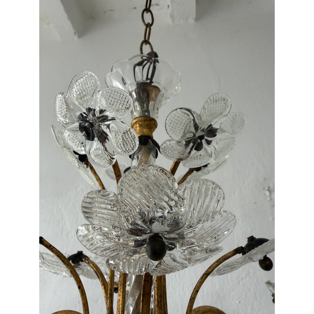French Maison Bagues Style Murano Flowers Crystal Chandelier Rare C 1950 For Sale - Image 12 of 12