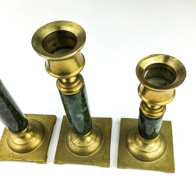 1970s Marble and Brass Candle Holders - a Set of 3 For Sale - Image 5 of 10