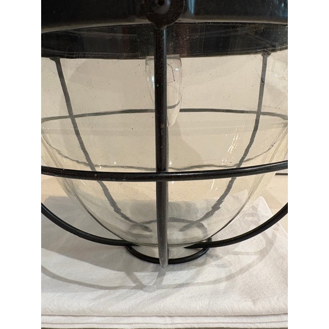 Super cool, heavy, vintage, French cast iron and glass industrial pendant from the 1950's. Not only is this light high...
