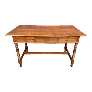Early 20th Century Five Drawer Oak Table With Bobbin Legs For Sale