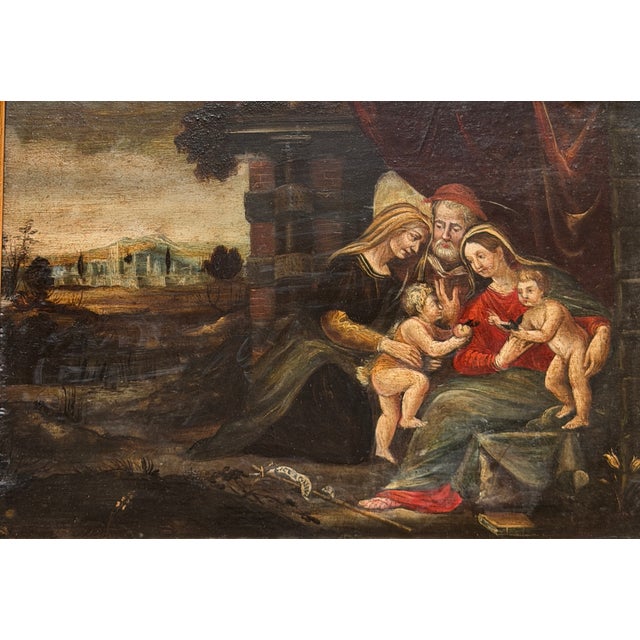 Madonna and Child with the Infant Saint John and Saints, 18th Century, Oil on Panel, Framed, in Very Good conditions....