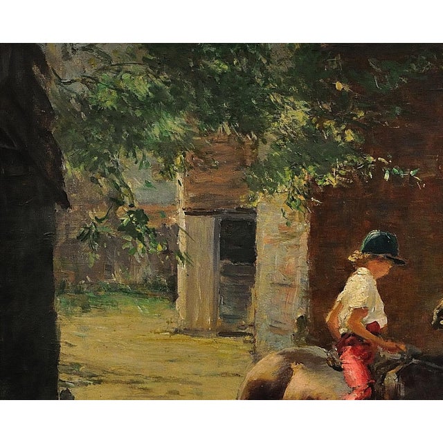 Harry Freckleton, Children with Their Pony in the Stableyard, 1960s, Oil on Canvas For Sale - Image 6 of 18