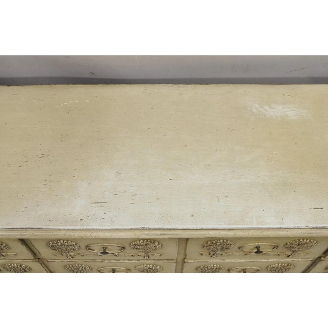 Vintage French Country Provincial Cream Distress Painted Dresser by Roundtree For Sale - Image 9 of 12