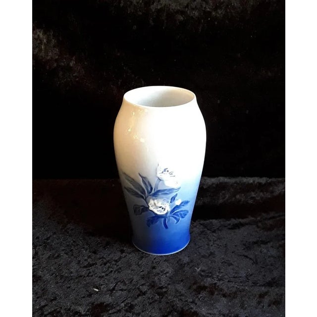 Vintage Danish Porcelain Vase with Blue Floral Decor from Bing & Grondal, 1960s For Sale - Image 6 of 6