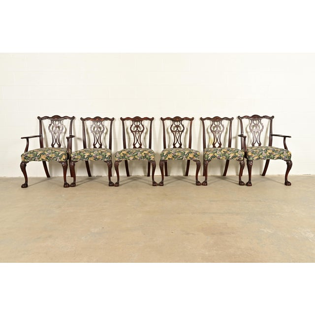 English Romweber Antique Chippendale Carved Mahogany Dining Chairs, Set of Six For Sale - Image 3 of 14